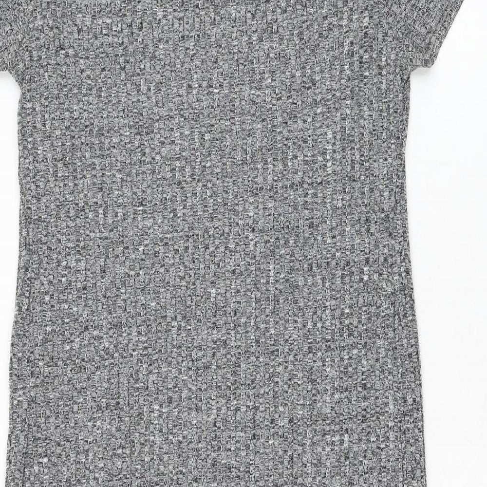 New Look Womens Grey Polyester Pencil Dress Size 12 Round Neck Pullover