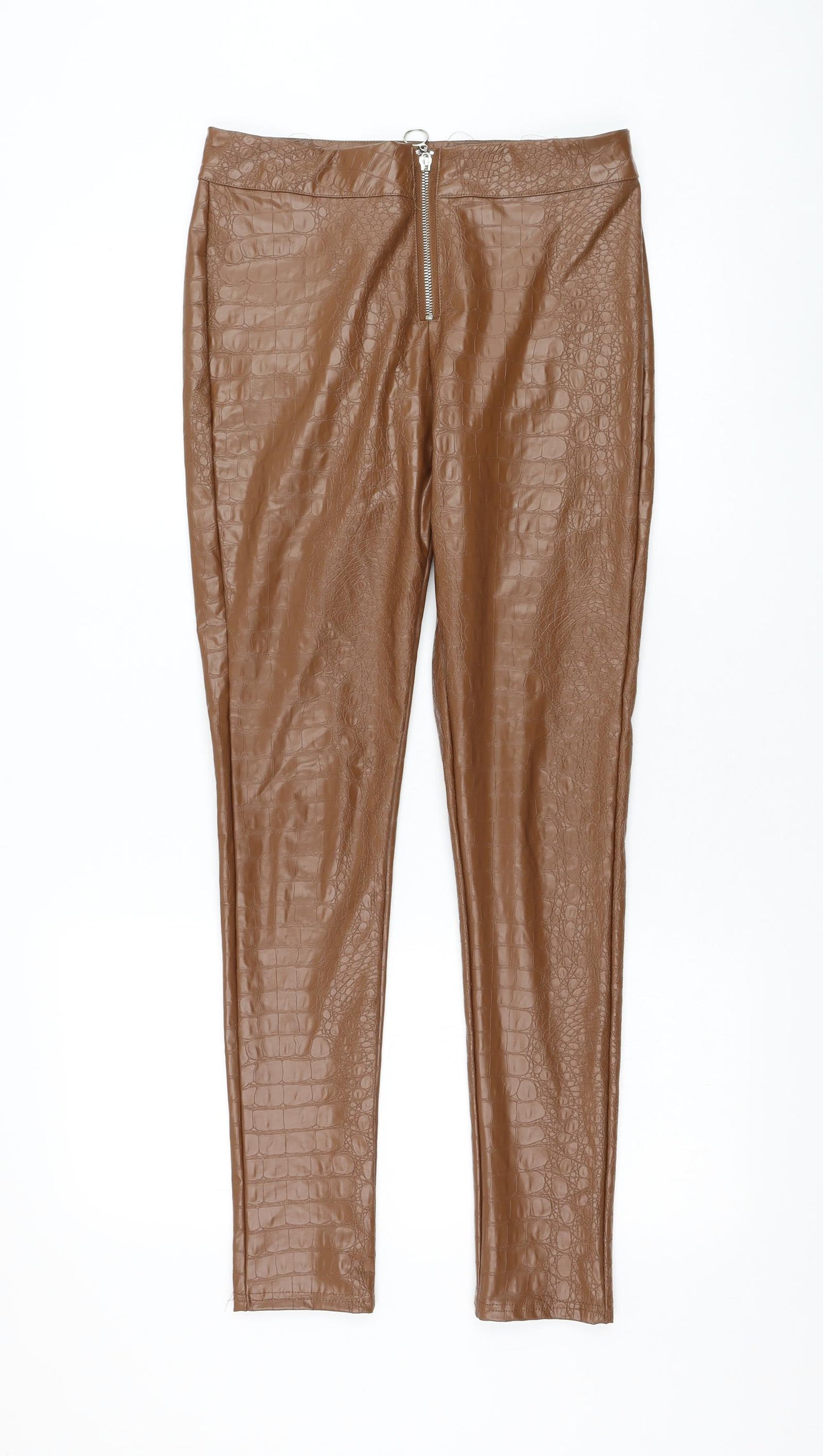 Preworn Womens Brown Animal Print Polyacrylate Fibre Trousers Size M L28 in Regular Zip