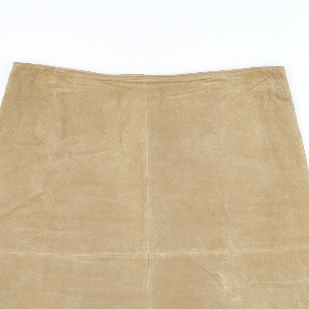 Etam Womens Brown Leather A-Line Skirt Size 14 Zip