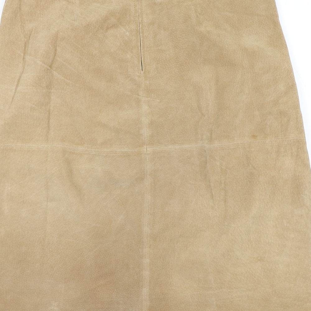 Etam Womens Brown Leather A-Line Skirt Size 14 Zip