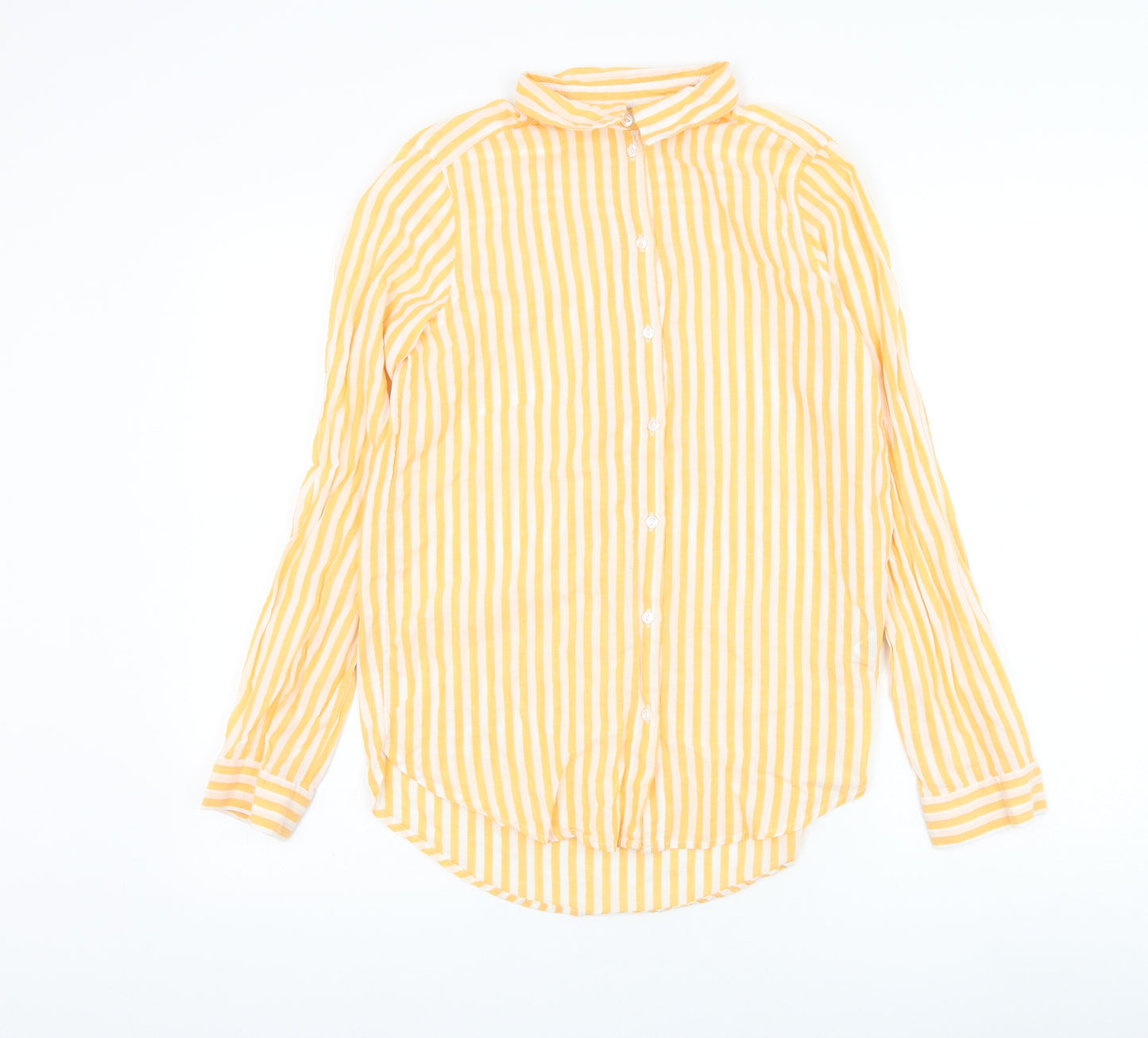 H&M Womens Yellow Striped Cotton Basic Button-Up Size 6 Collared