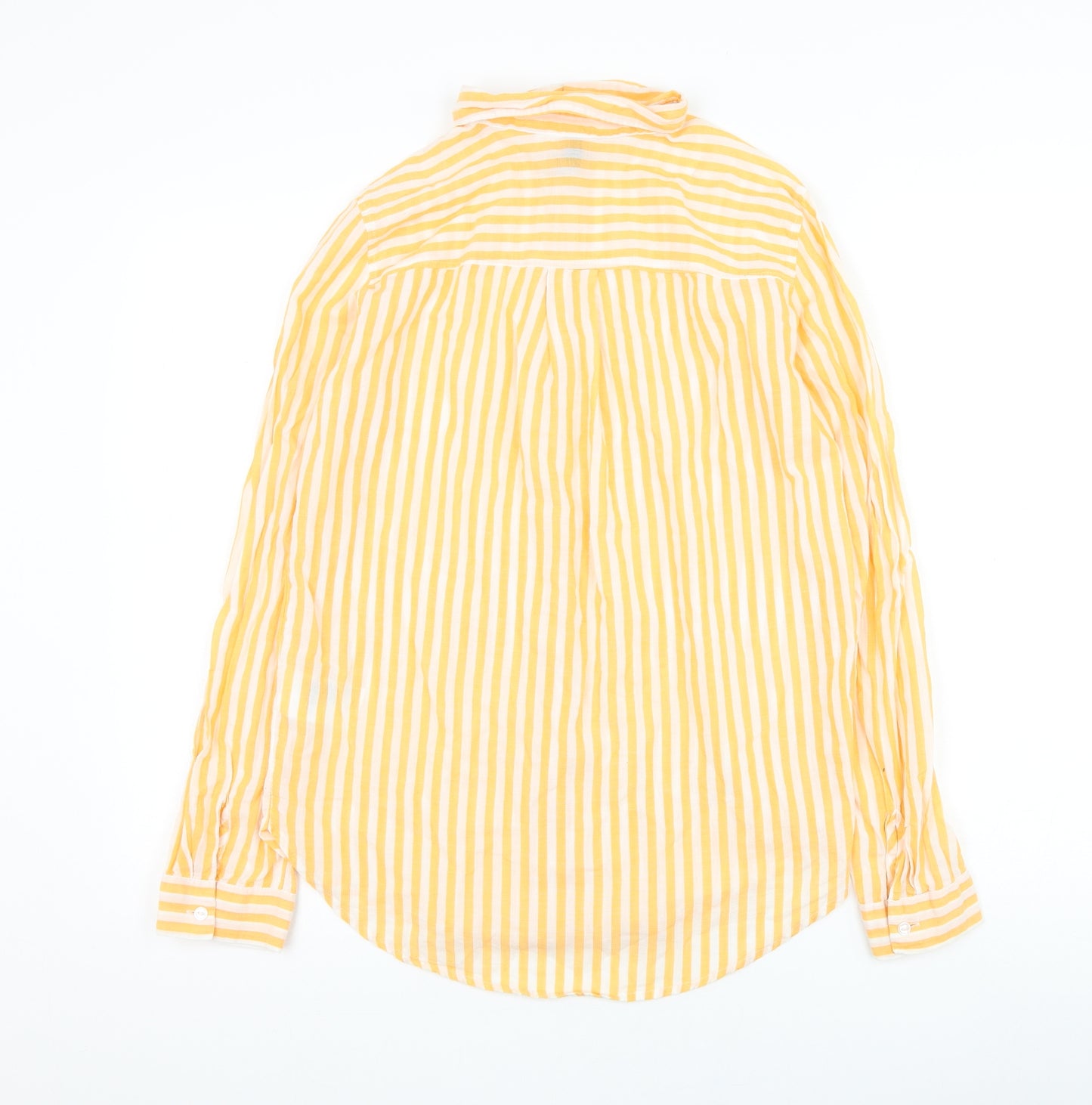H&M Womens Yellow Striped Cotton Basic Button-Up Size 6 Collared