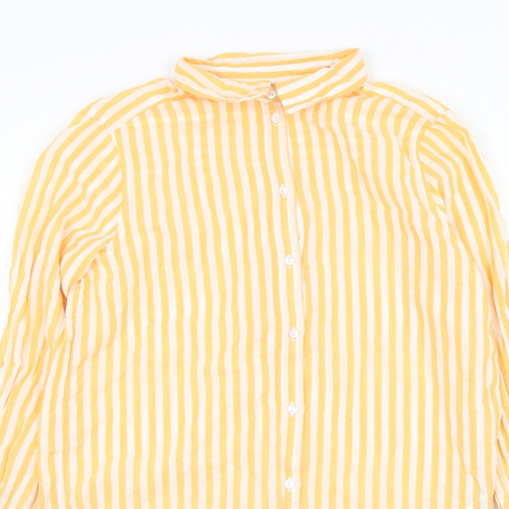 H&M Womens Yellow Striped Cotton Basic Button-Up Size 6 Collared