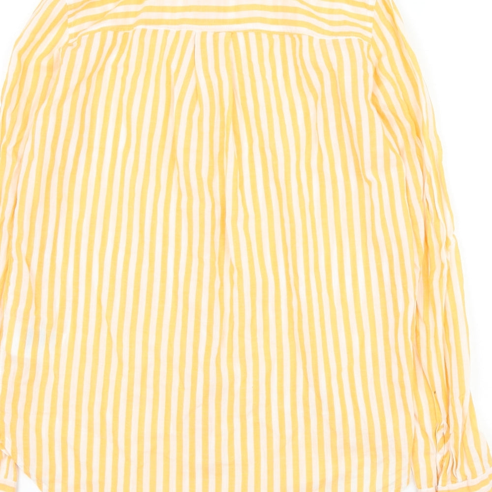 H&M Womens Yellow Striped Cotton Basic Button-Up Size 6 Collared