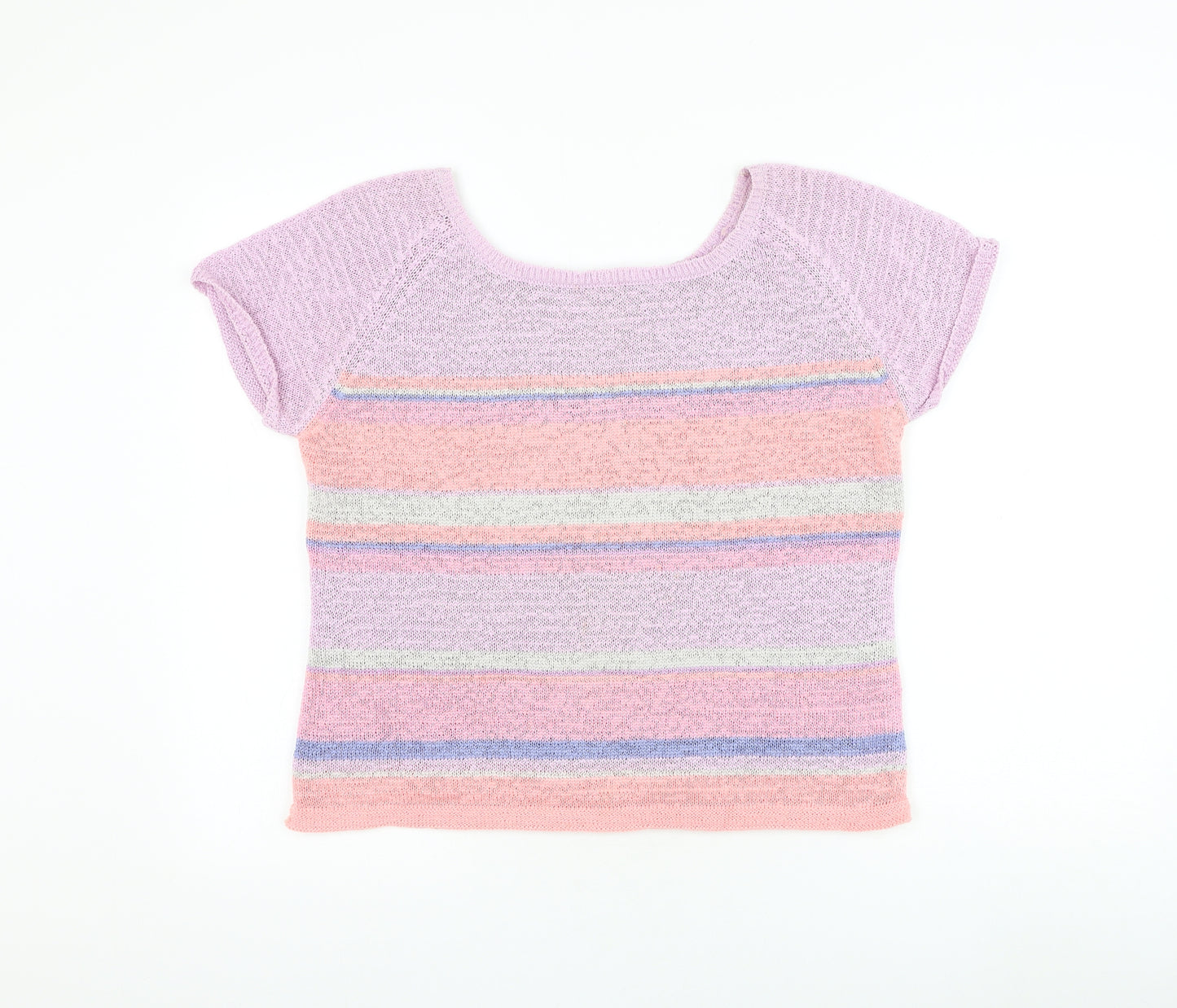 Preworn Womens Purple Roll Neck Striped Polyester Pullover Jumper Size M