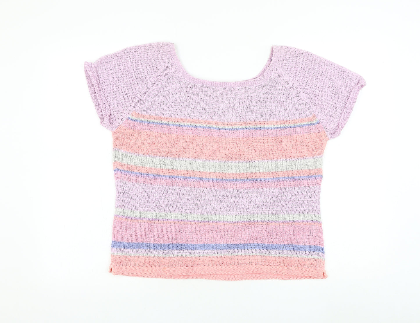 Preworn Womens Purple Roll Neck Striped Polyester Pullover Jumper Size M