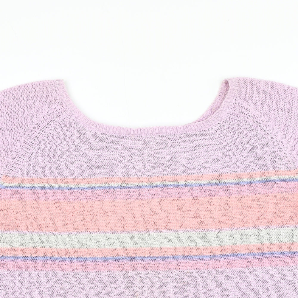 Preworn Womens Purple Roll Neck Striped Polyester Pullover Jumper Size M