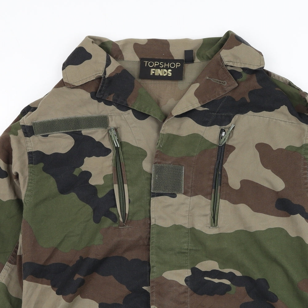 Topshop Womens Green Camouflage Jacket Size M Button