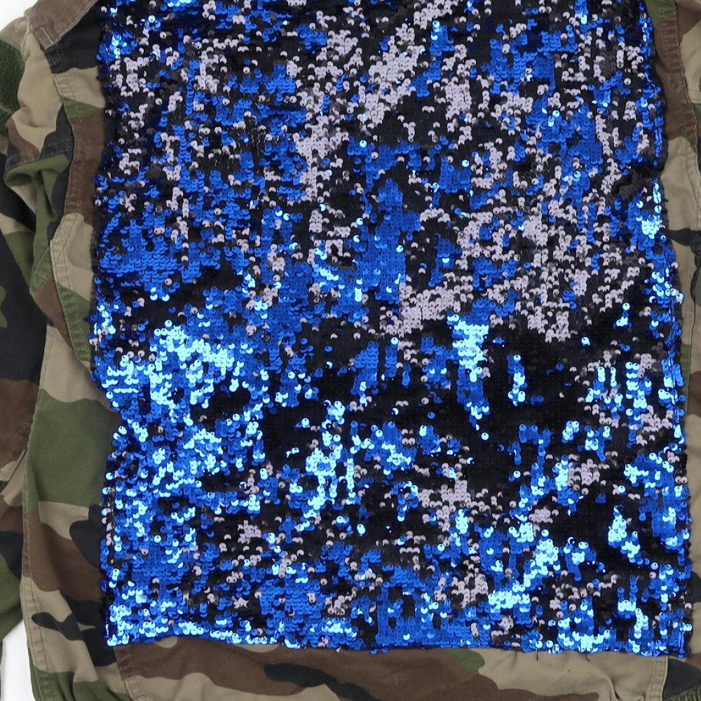 Topshop Womens Green Camouflage Jacket Size M Button