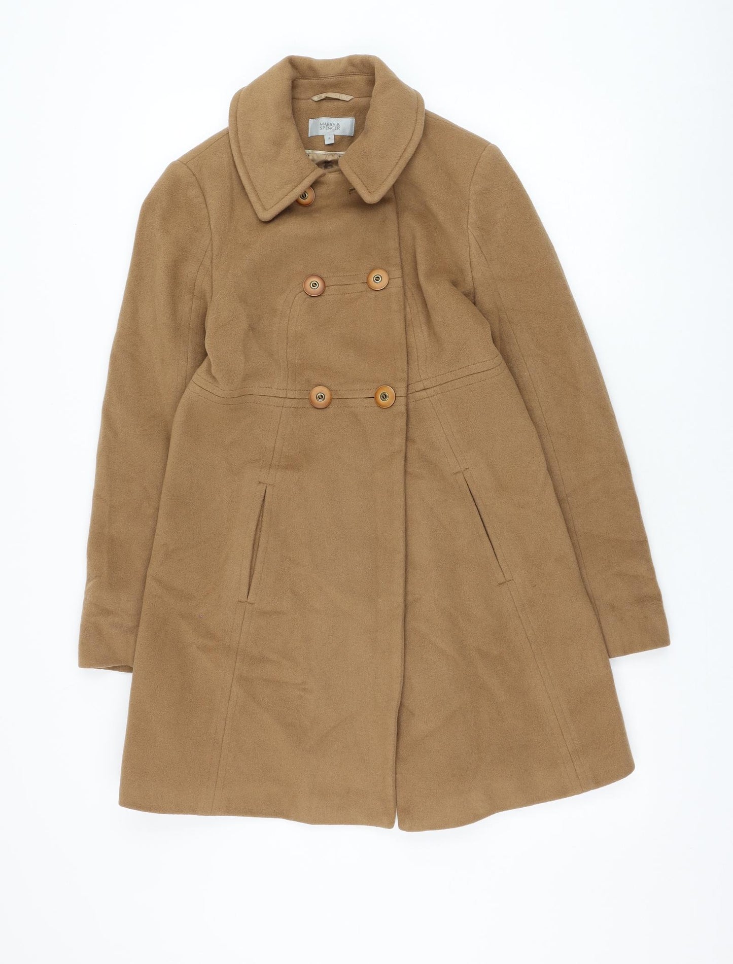 Marks and Spencer Womens Brown Overcoat Coat Size 8 Button