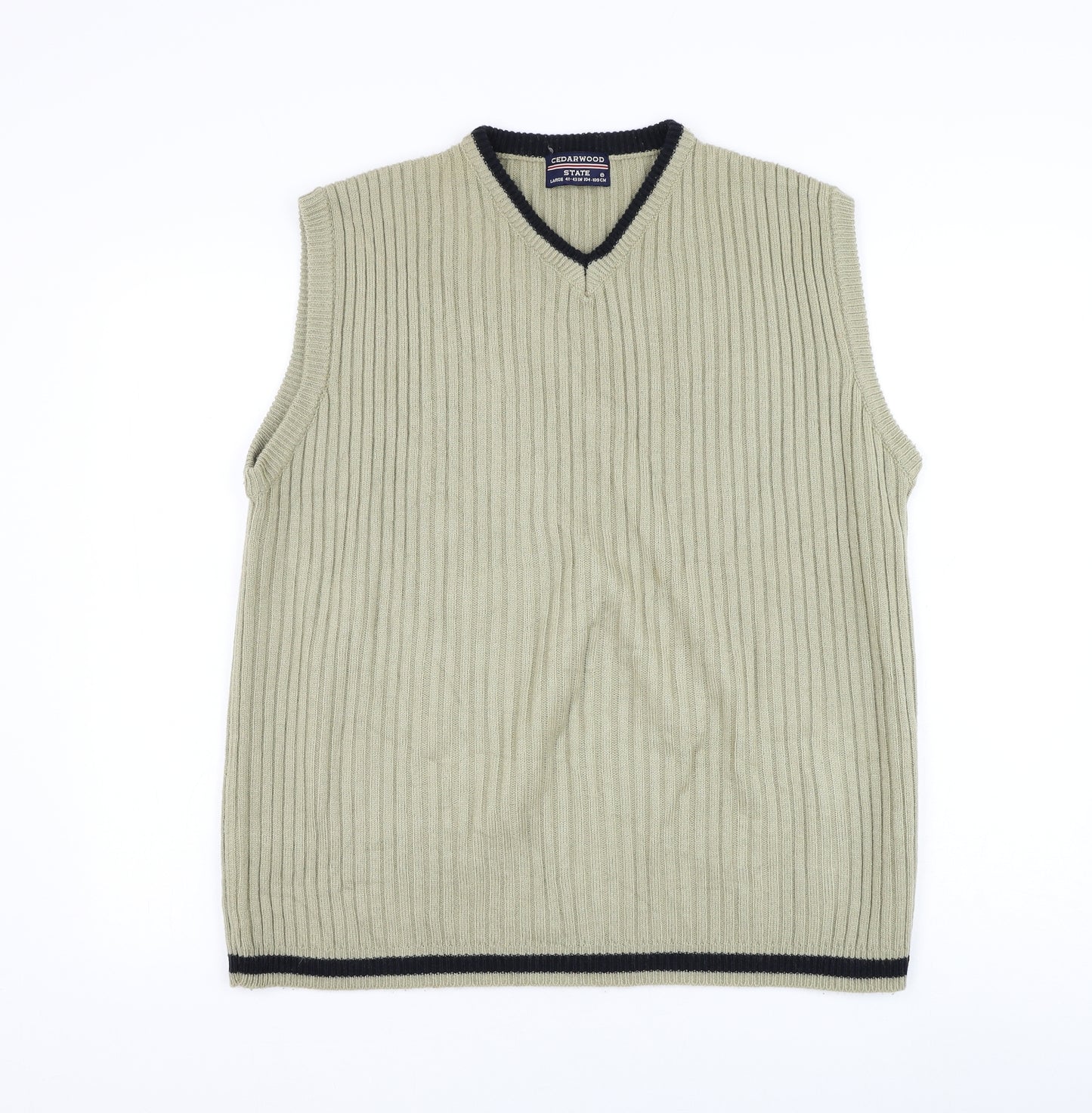 Cedar Wood State Mens Brown V-Neck Acrylic Vest Jumper Size L