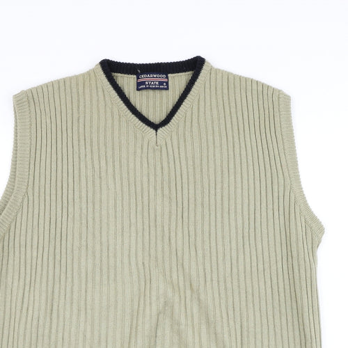 Cedar Wood State Mens Brown V-Neck Acrylic Vest Jumper Size L