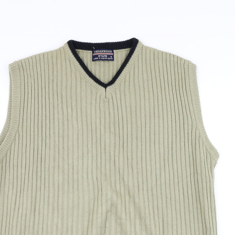Cedar Wood State Mens Brown V-Neck Acrylic Vest Jumper Size L