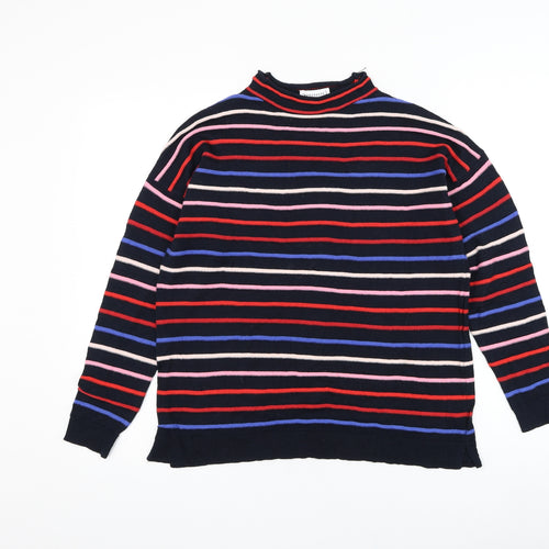Warehouse Womens Blue Mock Neck Striped Cotton Pullover Jumper Size 6