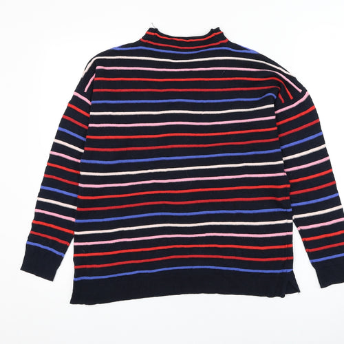 Warehouse Womens Blue Mock Neck Striped Cotton Pullover Jumper Size 6