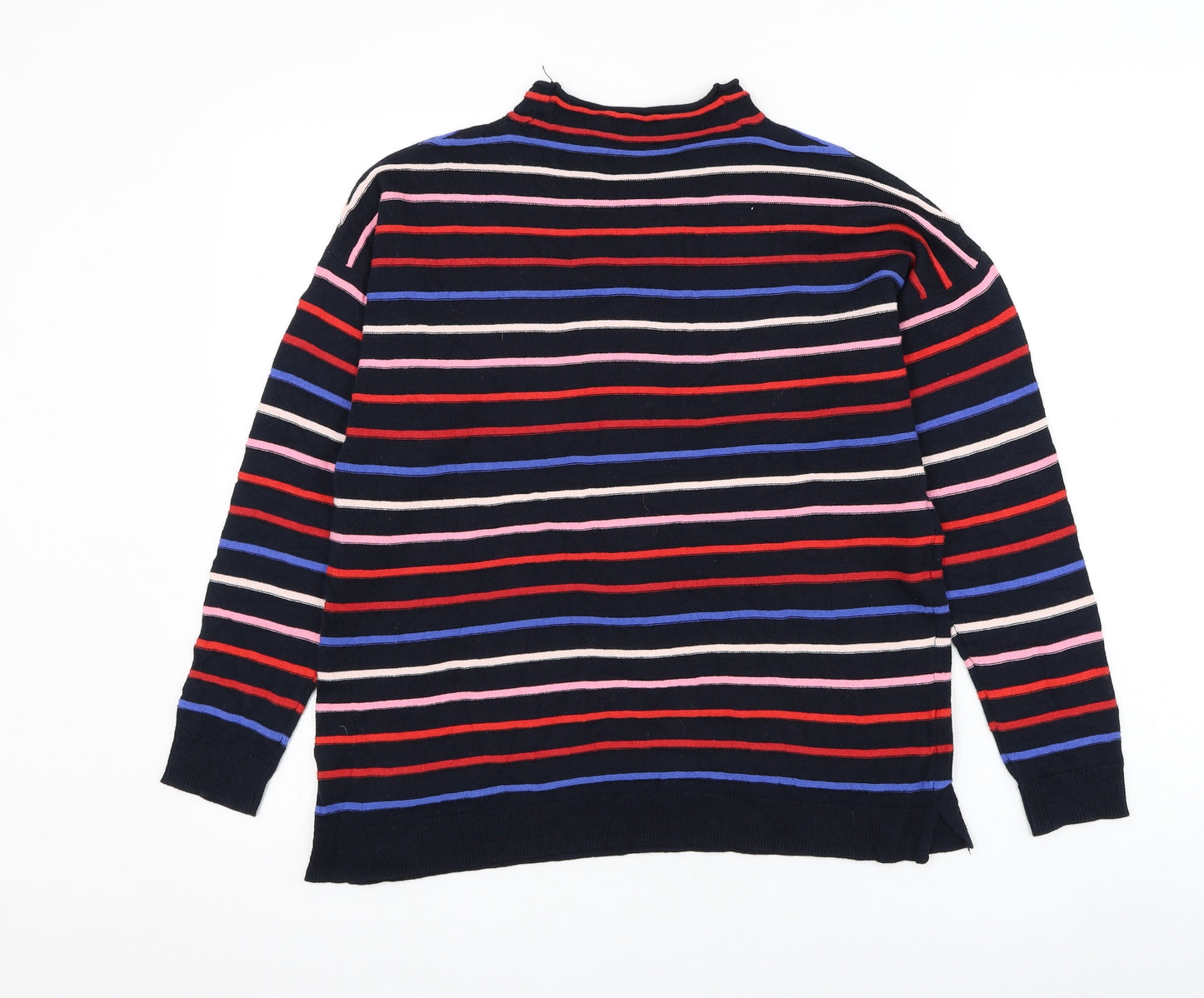 Warehouse Womens Blue Mock Neck Striped Cotton Pullover Jumper Size 6