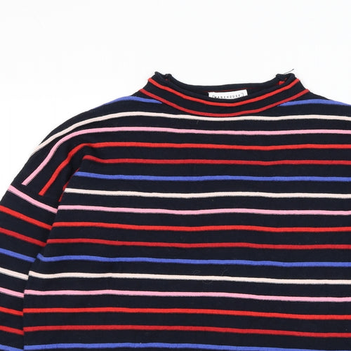 Warehouse Womens Blue Mock Neck Striped Cotton Pullover Jumper Size 6