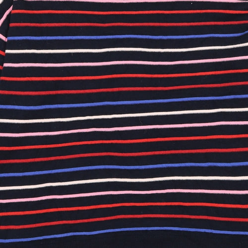Warehouse Womens Blue Mock Neck Striped Cotton Pullover Jumper Size 6