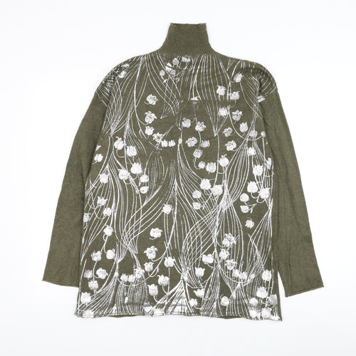 Preworn Womens Green Mock Neck Floral Viscose Pullover Jumper Size M