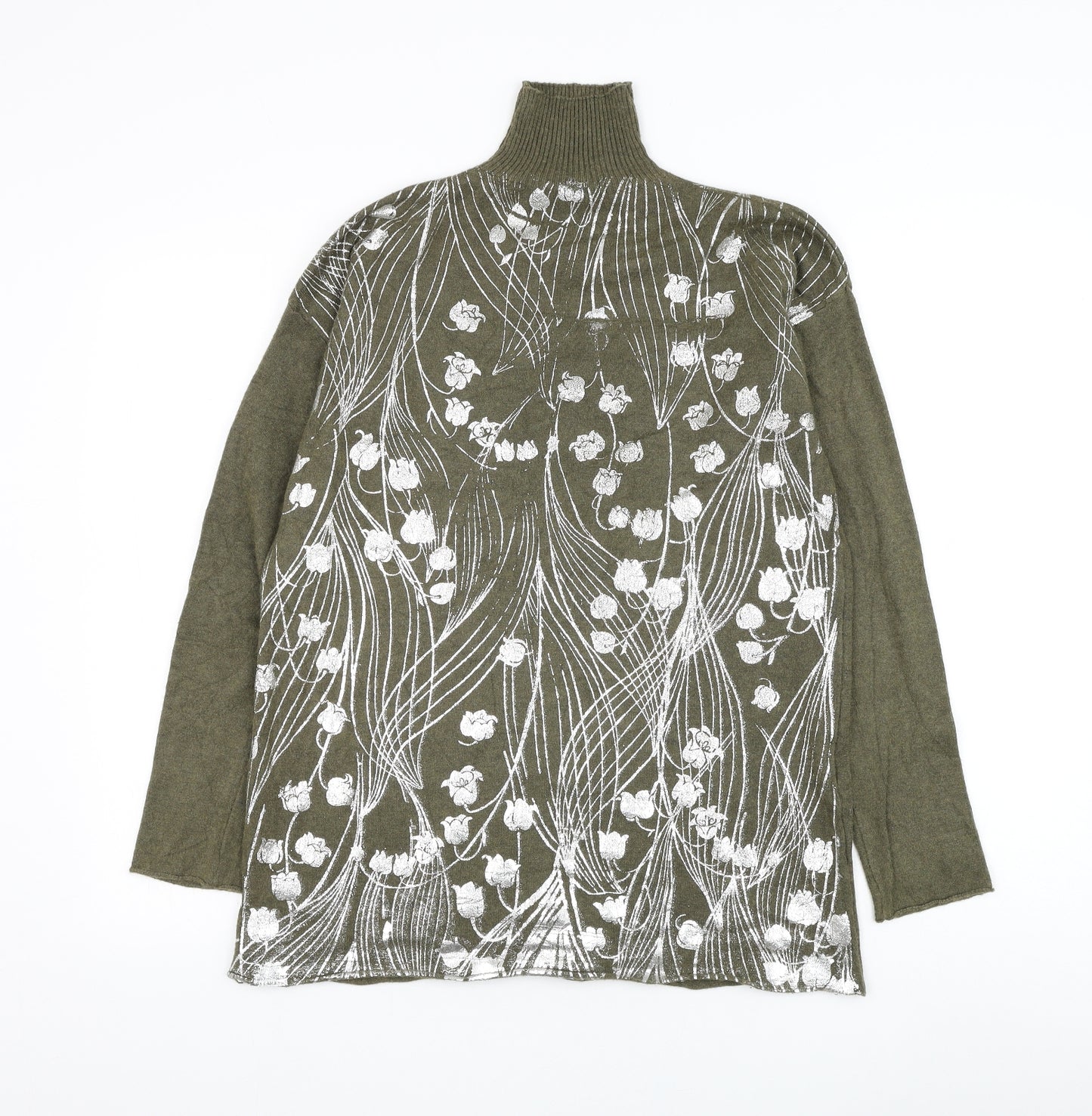 Preworn Womens Green Mock Neck Floral Viscose Pullover Jumper Size M