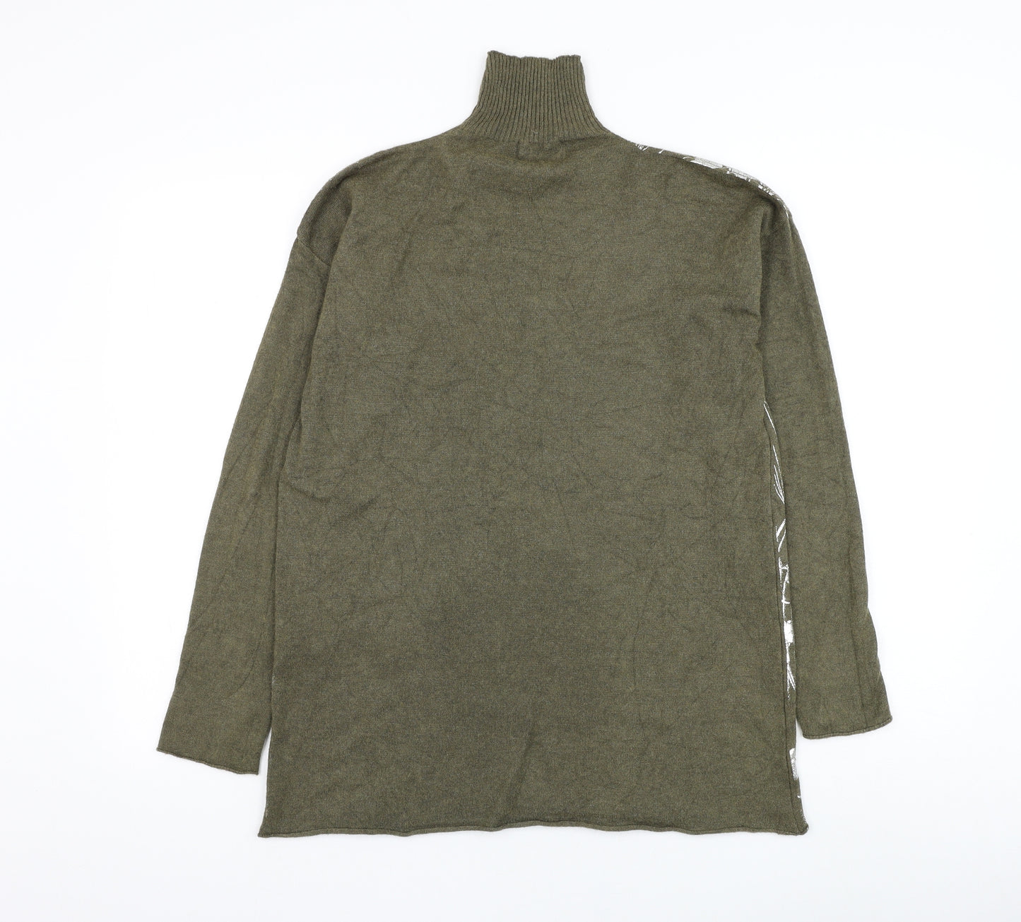 Preworn Womens Green Mock Neck Floral Viscose Pullover Jumper Size M