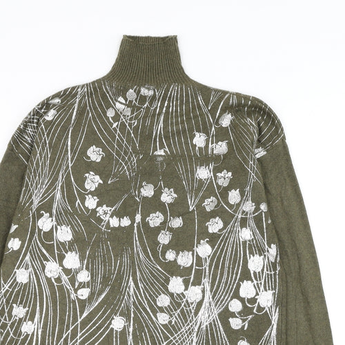 Preworn Womens Green Mock Neck Floral Viscose Pullover Jumper Size M