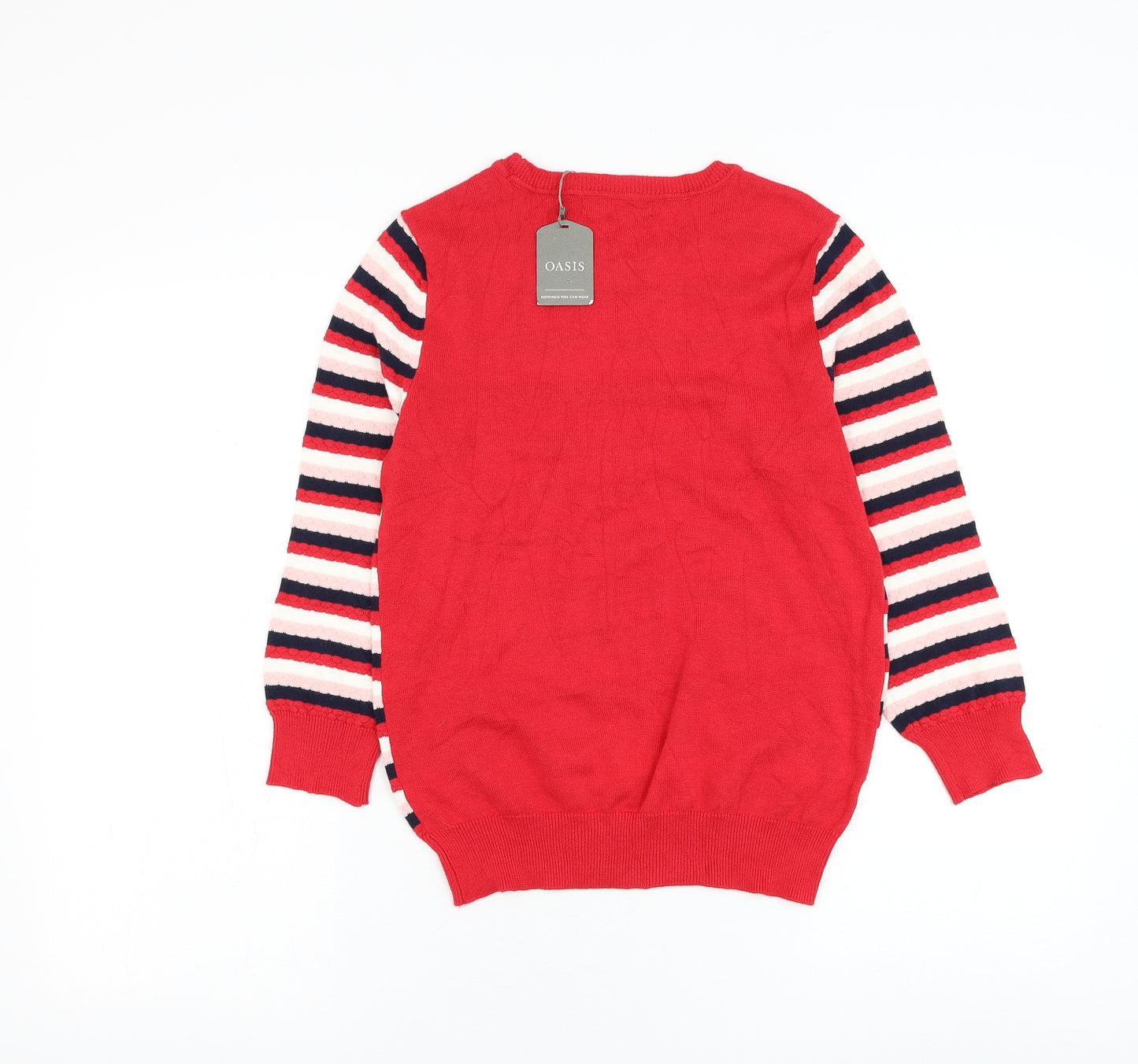 Oasis Womens Red Round Neck Striped Cotton Pullover Jumper Size XS