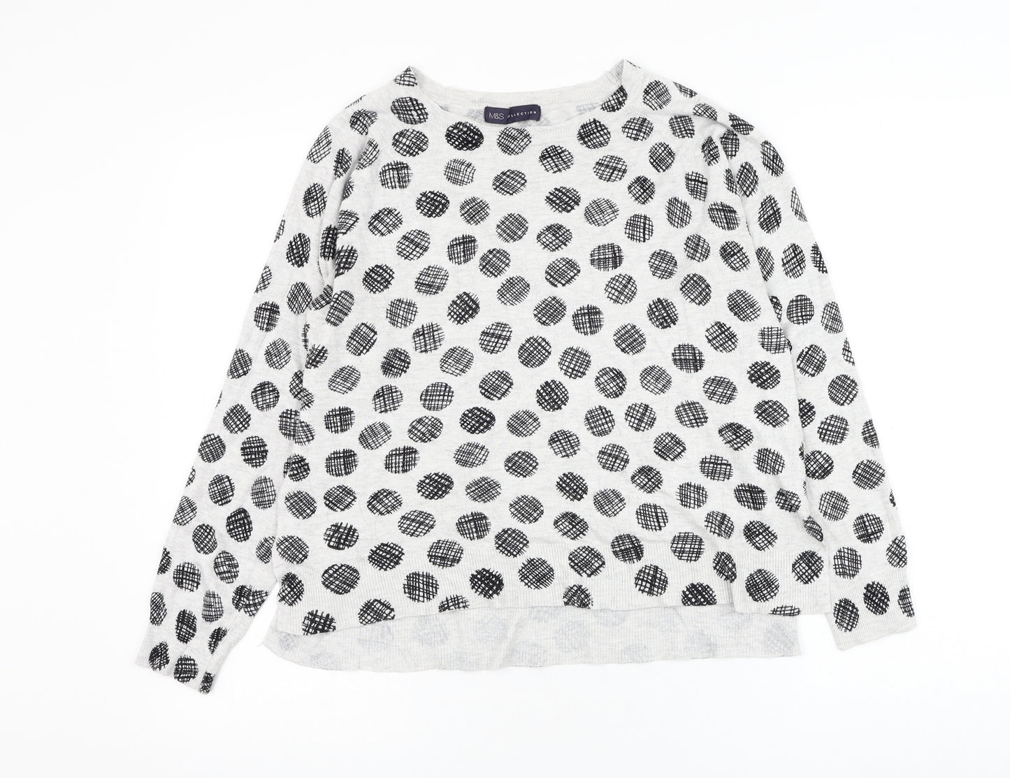 Marks and Spencer Womens Grey Round Neck Polka Dot Viscose Pullover Jumper Size 14
