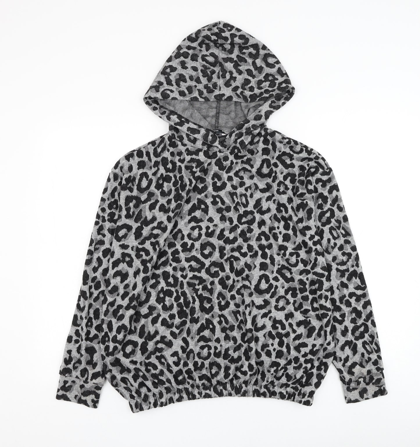 TU Womens Grey Animal Print Polyester Pullover Hoodie Size 10 Pullover