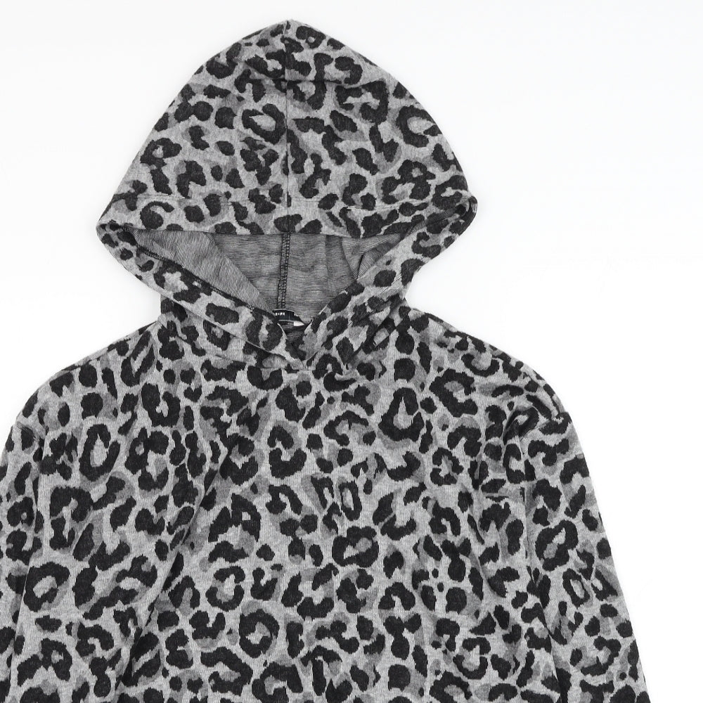 TU Womens Grey Animal Print Polyester Pullover Hoodie Size 10 Pullover