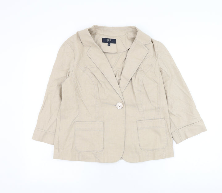 EWM Womens Beige Jacket Blazer Size 12 Button