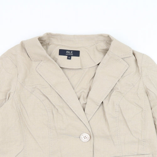 EWM Womens Beige Jacket Blazer Size 12 Button