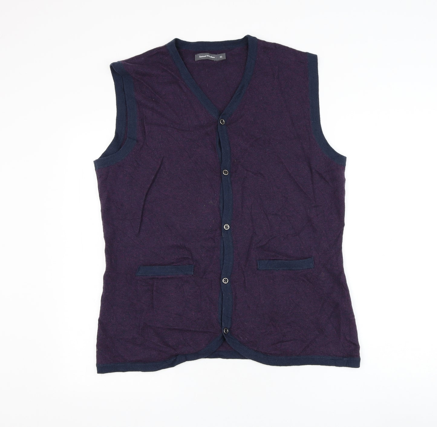 Samuel Windsor Mens Purple V-Neck Cotton Vest Jumper Size XL