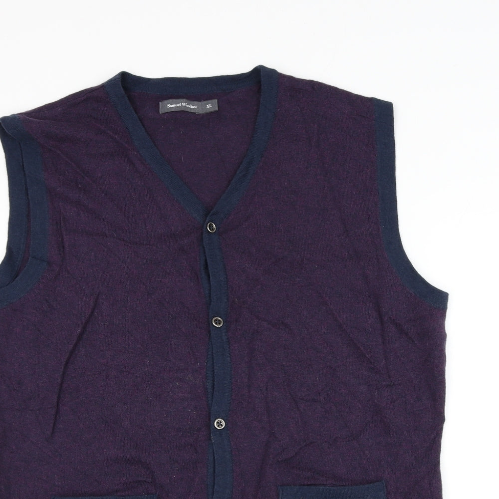 Samuel Windsor Mens Purple V-Neck Cotton Vest Jumper Size XL