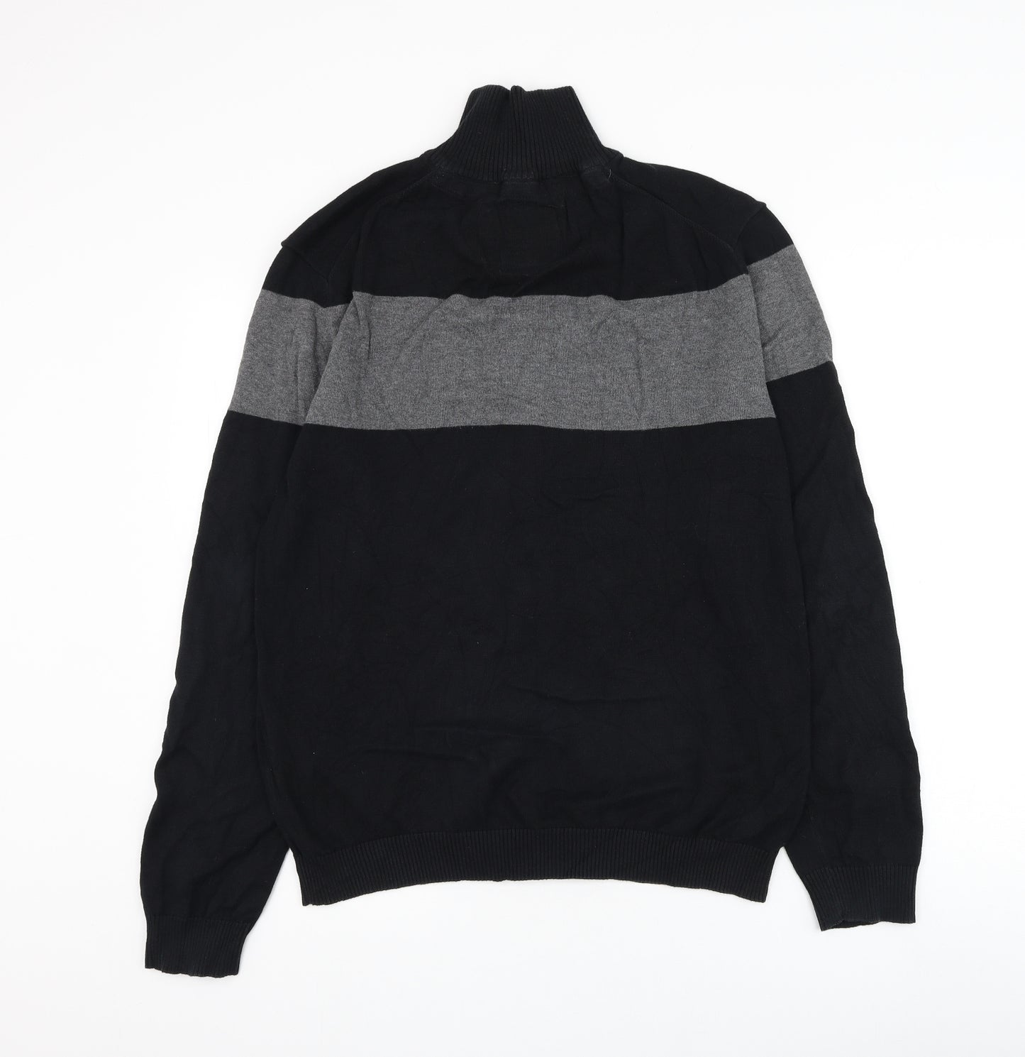 Espirit Mens Black Mock Neck Cotton Full Zip Jumper Size L