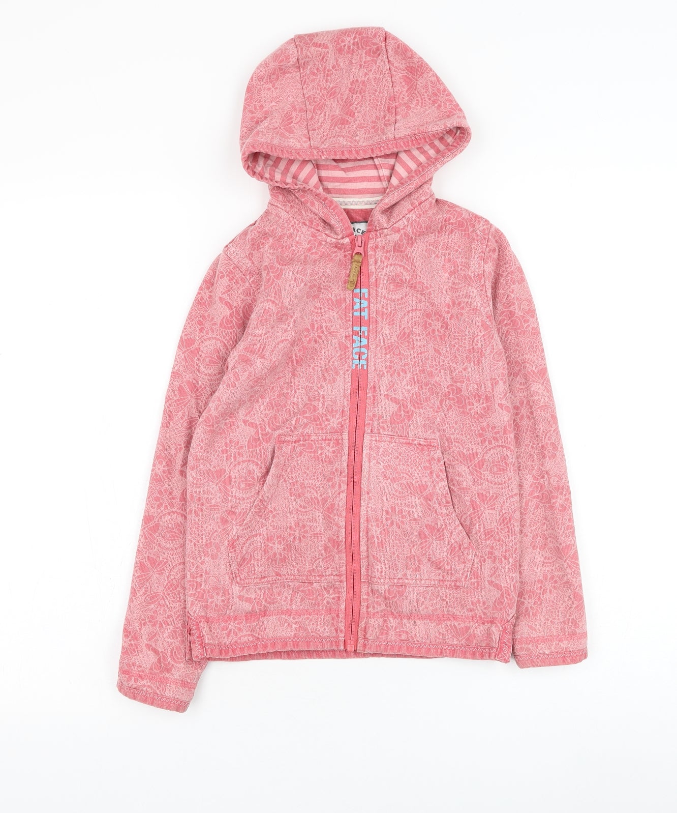 Fat Face Girls Pink Floral Cotton Full Zip Hoodie Size 8-9 Years Zip