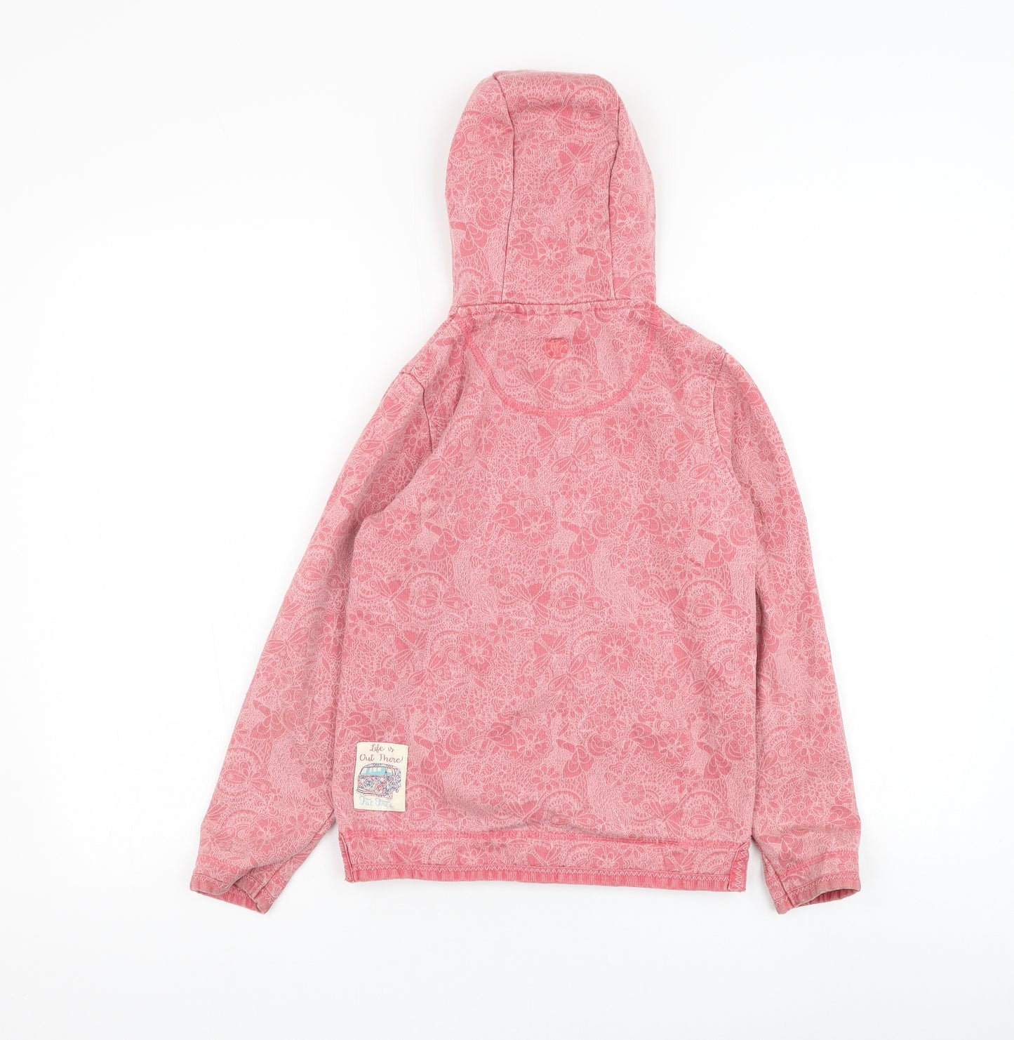 Fat Face Girls Pink Floral Cotton Full Zip Hoodie Size 8-9 Years Zip