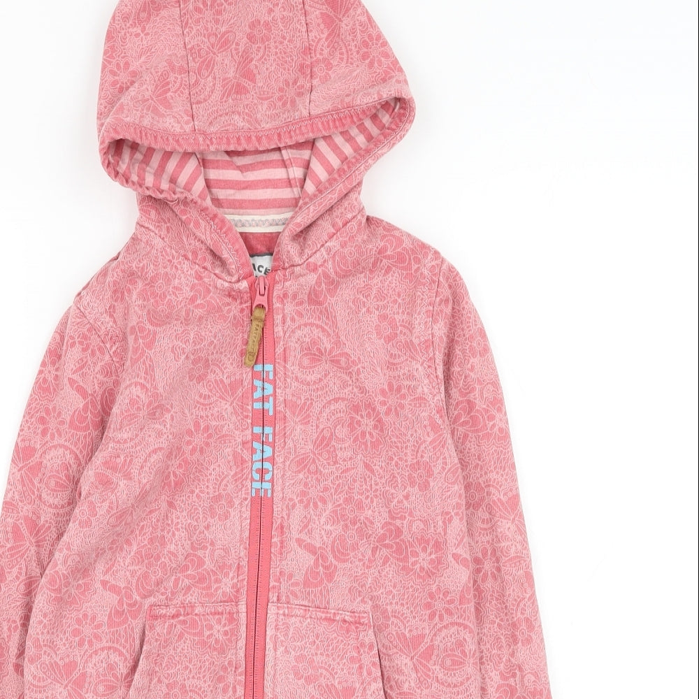 Fat Face Girls Pink Floral Cotton Full Zip Hoodie Size 8-9 Years Zip