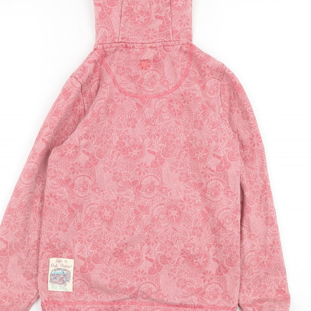 Fat Face Girls Pink Floral Cotton Full Zip Hoodie Size 8-9 Years Zip