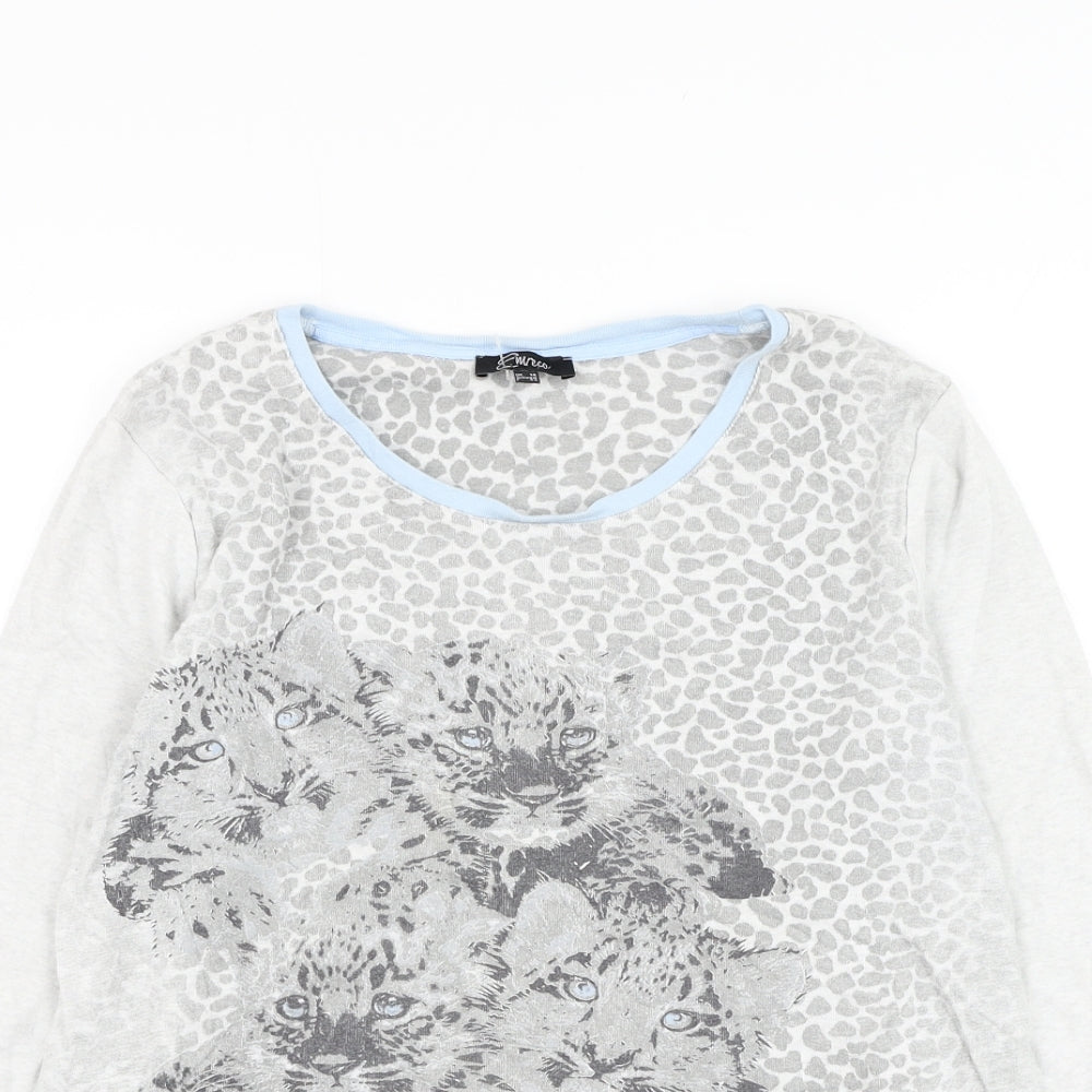 Emreco Womens Grey Round Neck Animal Print Cotton Pullover Jumper Size 14