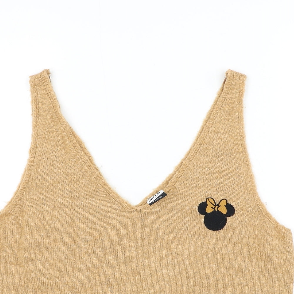 George Womens Brown Acrylic Cropped Tank Size L V-Neck - Minnie Mouse