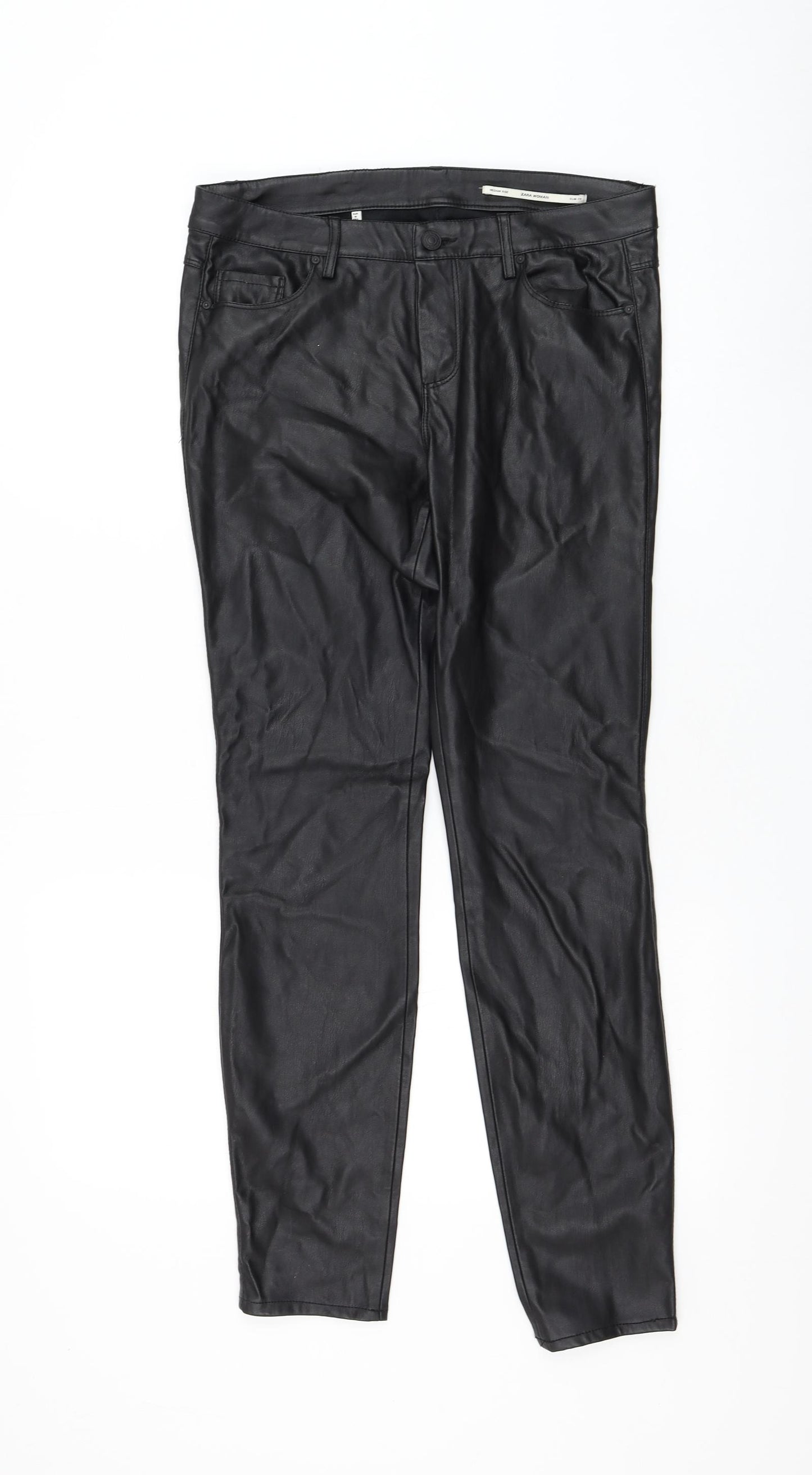 Zara Womens Black Polyurethane Trousers Size M L30 in Regular Zip