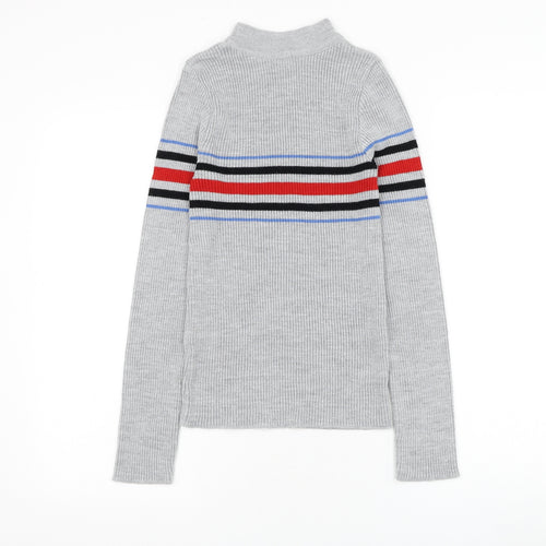 Cooperative Womens Grey Round Neck Striped Acrylic Pullover Jumper Size M