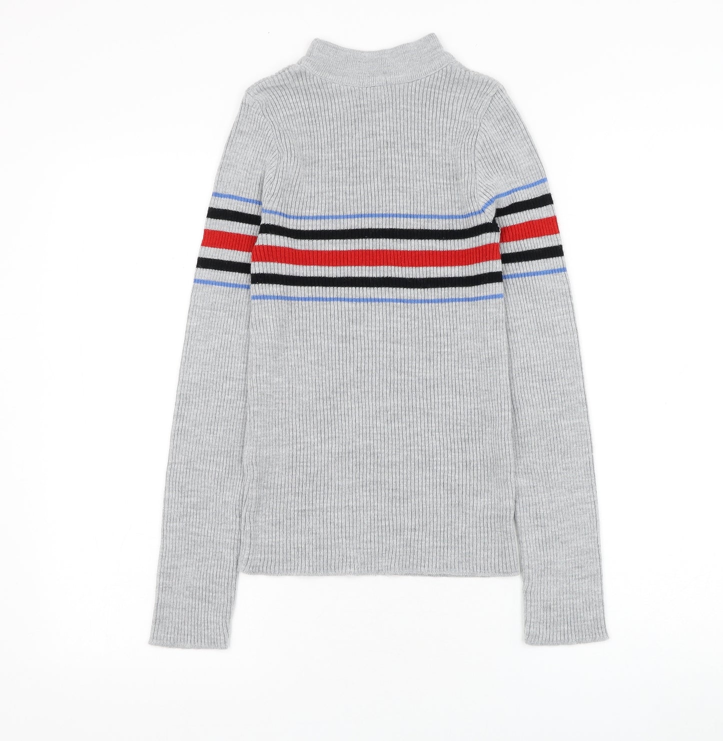 Cooperative Womens Grey Round Neck Striped Acrylic Pullover Jumper Size M
