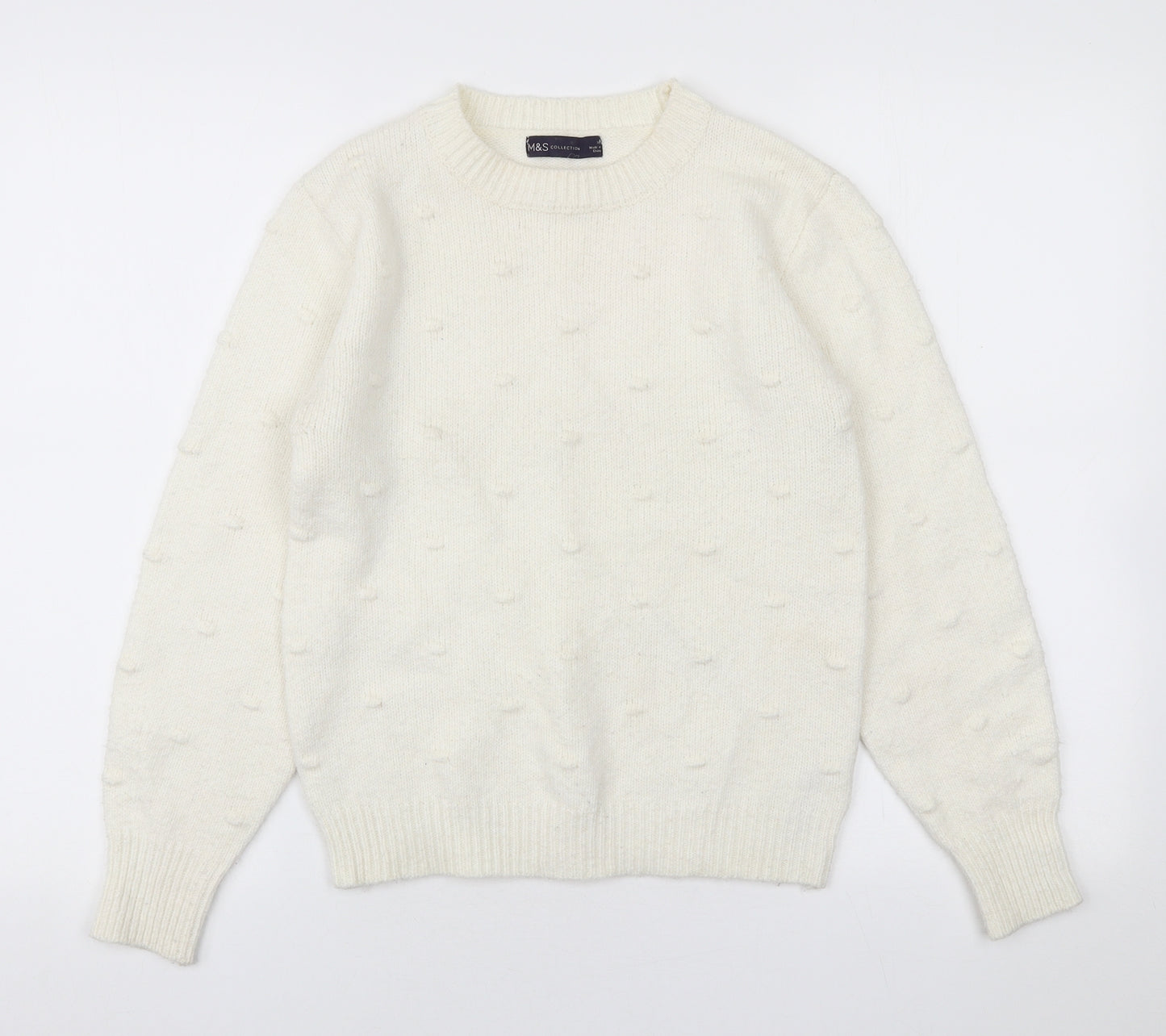 Marks and Spencer Womens Ivory Round Neck Polyester Pullover Jumper Size XS