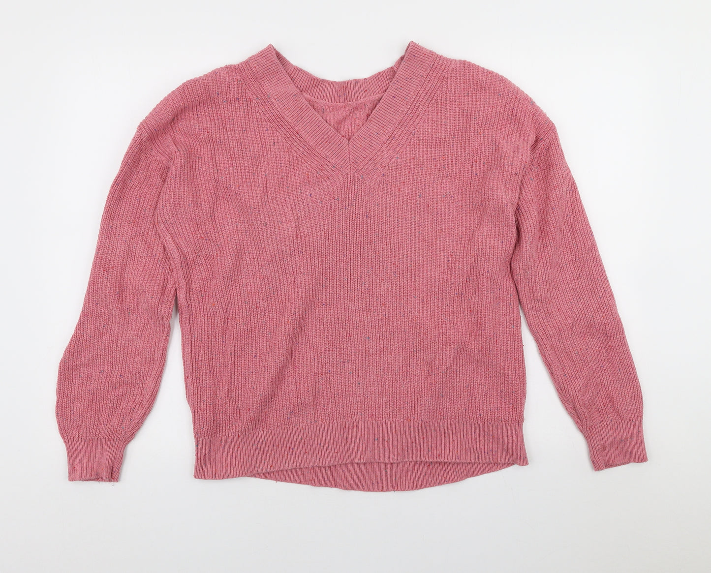 Marks and Spencer Womens Pink V-Neck Cotton Pullover Jumper Size M - Coloured flecks