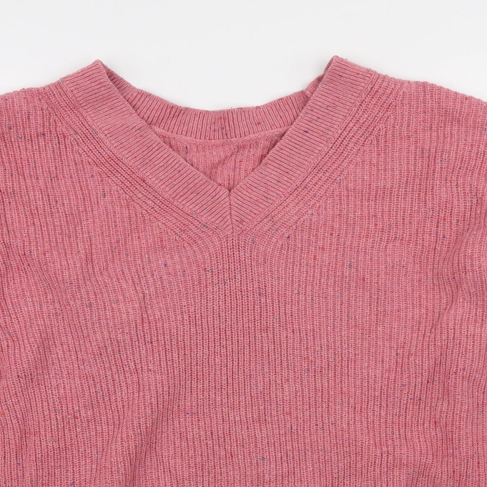 Marks and Spencer Womens Pink V-Neck Cotton Pullover Jumper Size M - Coloured flecks