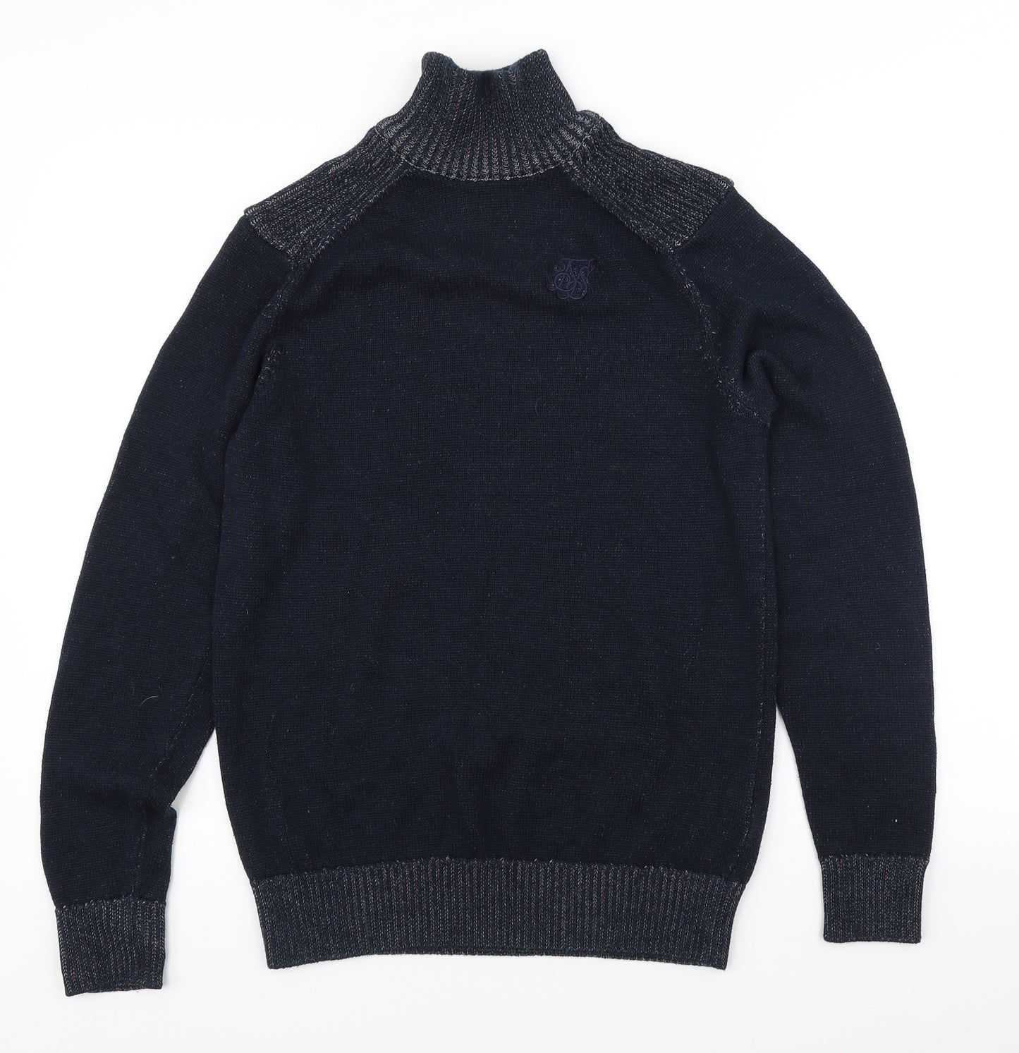SikSilk Mens Blue High Neck Cotton Pullover Jumper Size XS
