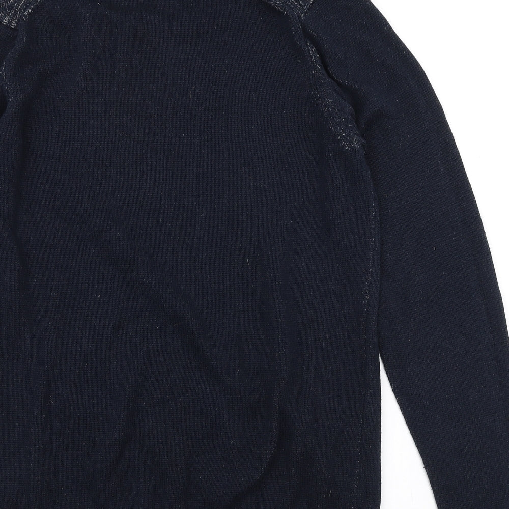 SikSilk Mens Blue High Neck Cotton Pullover Jumper Size XS