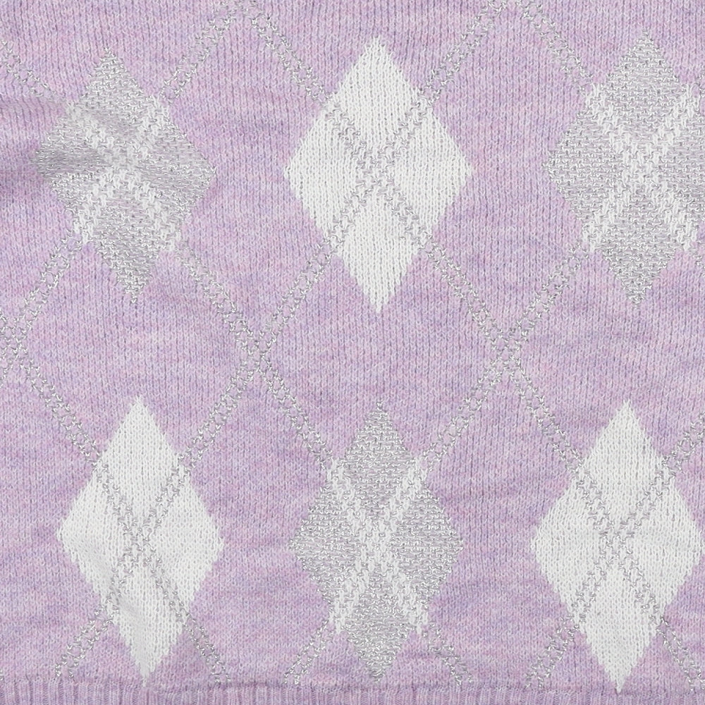 George Womens Purple Roll Neck Argyle/Diamond Acrylic Pullover Jumper Size 16